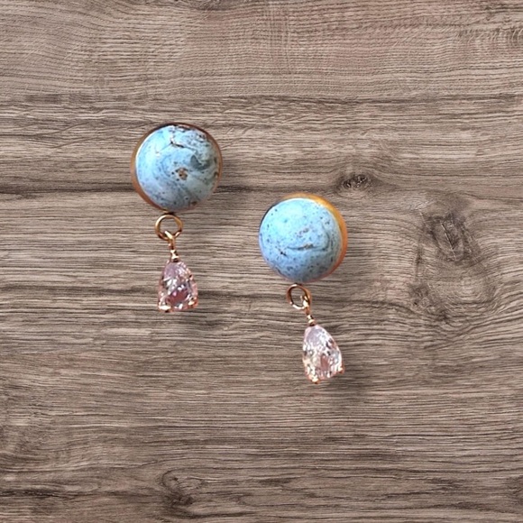 Dainty Blue Matte Stone Effect CZ Earrings - Picture 1 of 6